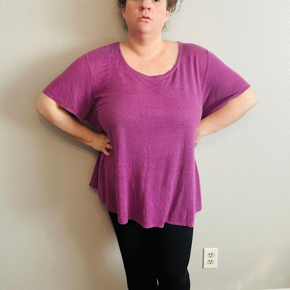 Eileen Fisher 100% Linen Purple Short Sleeve Scoop Neck T Shirt Women’s Size 1X